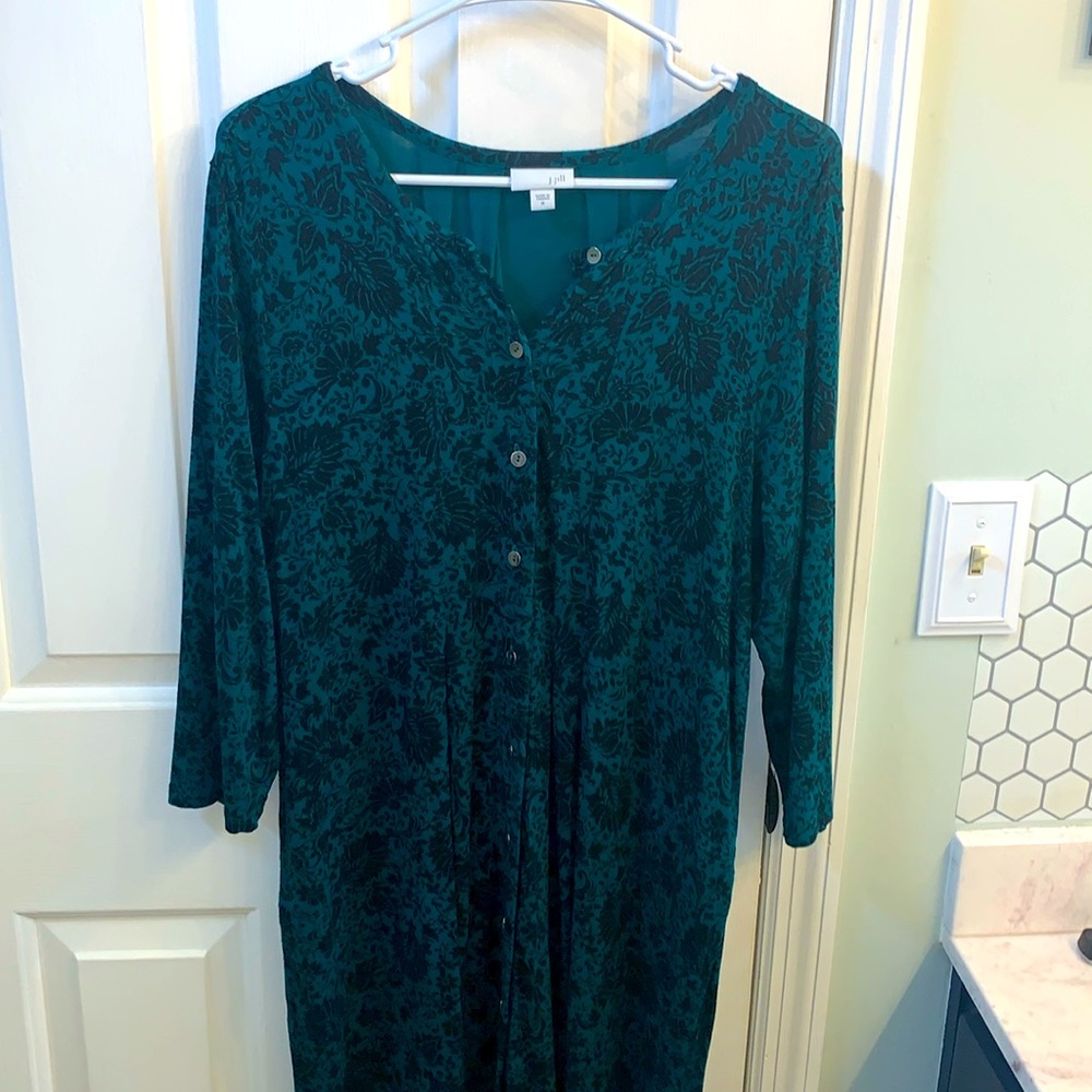 Black and Green Floral J.Jill Midi Dress with Pockets